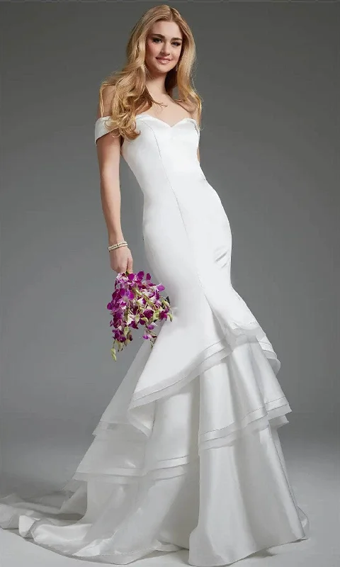 cap sleeve gown dressesJovani JB40790 - Tiered Mermaid Bridal Gown