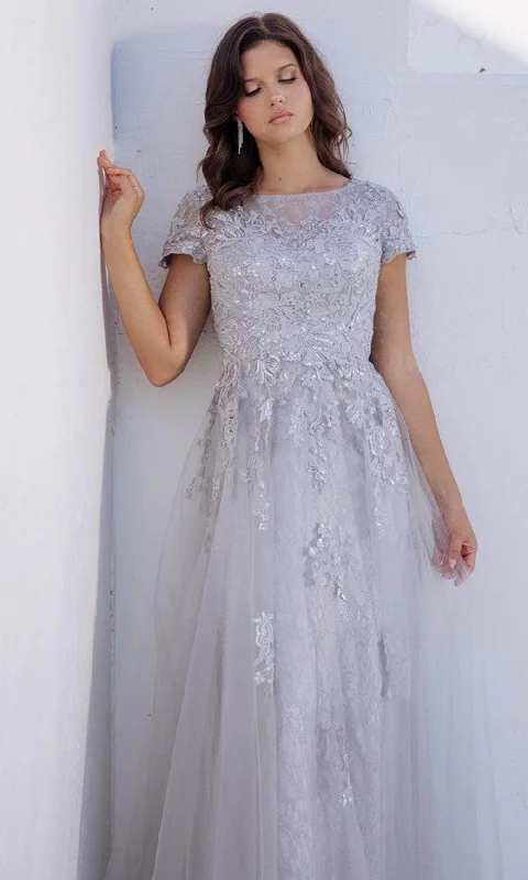 long-sleeved gown dressesEureka Fashion EK104 - Short Sleeve Lace Formal Gown