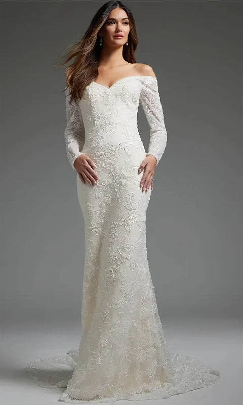 flutter sleeve gown dressesJovani JB40591 - Long Sleeve Lace Bridal Gown