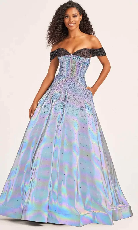 silver gown dressesEllie Wilde EW35703 - Off-Shoulder Corset Ballgown