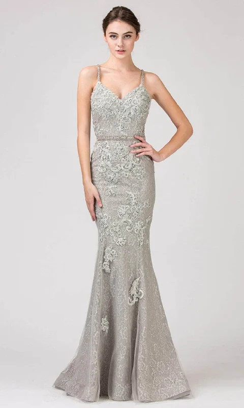 backless gown dressesEureka Fashion 8335 - Embroidered Cut-Out Detailed Gown