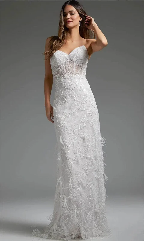 illusion sleeve gown dressesJovani JB40590 - Feathered Lace Bridal Gown