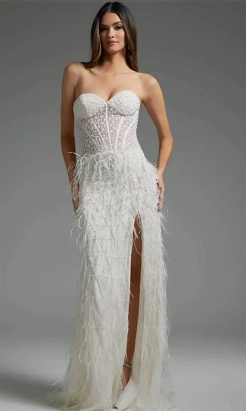 appliquéd gown dressesJovani 36362 - Feathered Sheath Bridal Gown