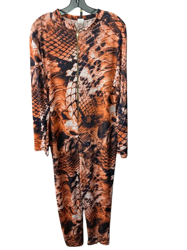 women's jumpsuits with off-the-shoulder sleevesJumpsuit By Cme In Snakeskin Print, Size: 3x