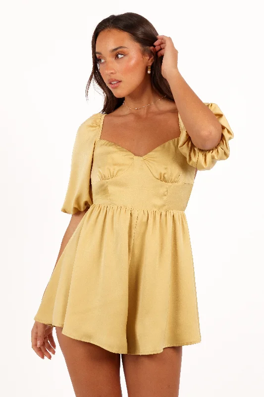 women's jumpsuits with self-ties at the waistBillie Romper - Honeysuckle Yellow