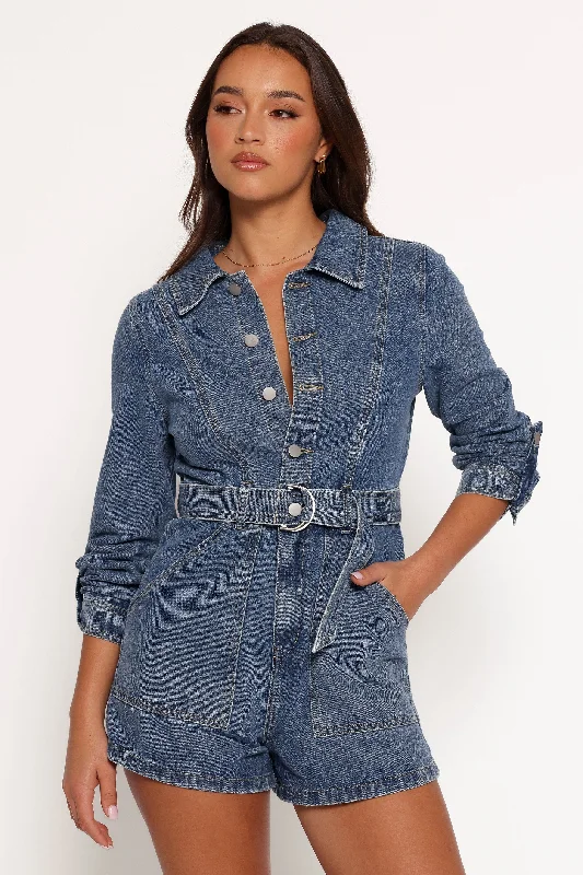 women's jumpsuits with short sleevesBrady Denim Playsuit - Blue