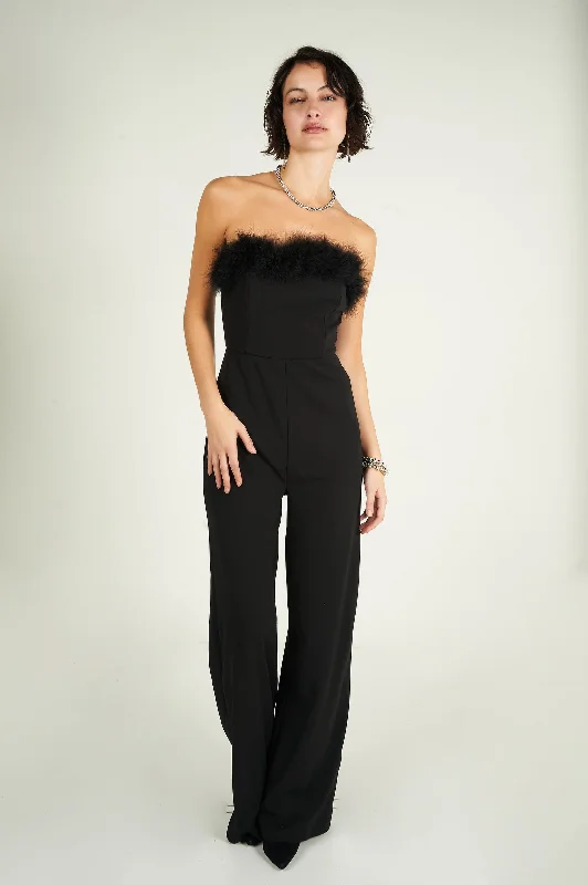 women's jumpsuits for all-day comfortSleeveless jumpsuit with feathers - AP1468-X2 - (E-B1)