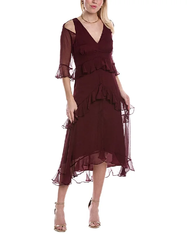 affordable midi dressesTahari ASL Tiered Chiffon Midi Dress