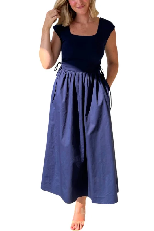 velvet midi dressesFrench Quarter Square Neck Midi Dress In Navy