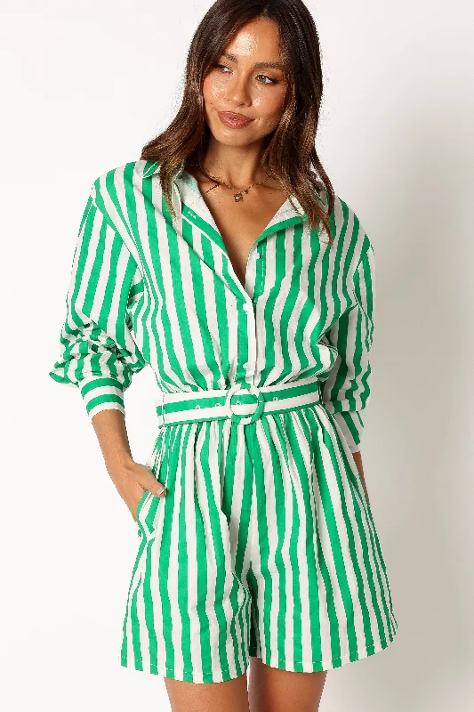 women's jumpsuits for everyday wearGloria Playsuit - Green Stripe