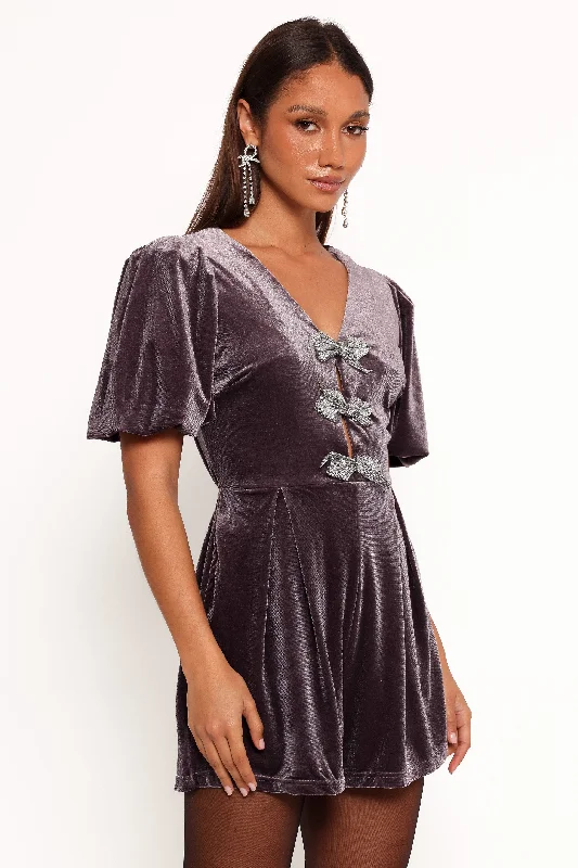 women's elegant jumpsuitsNorah Velvet Romper - Dark Purple