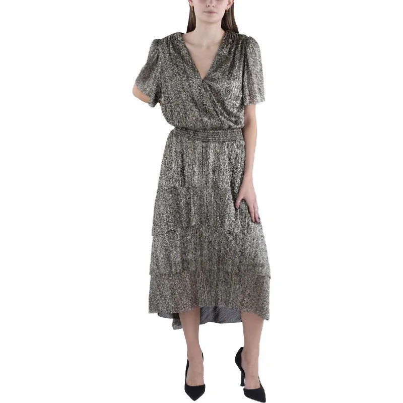 high-low midi dressesPlus Womens Metallic Midi Cocktail And Party Dress