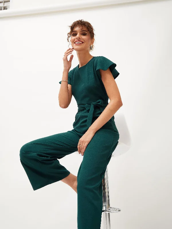 women's formal jumpsuitsWomen Emerald Cap Sleeves Belted Jumpsuit