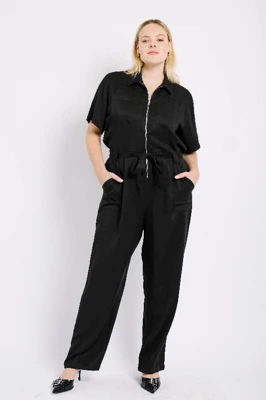 women's chic jumpsuitsThe Lyocell Boiler Suit in Black