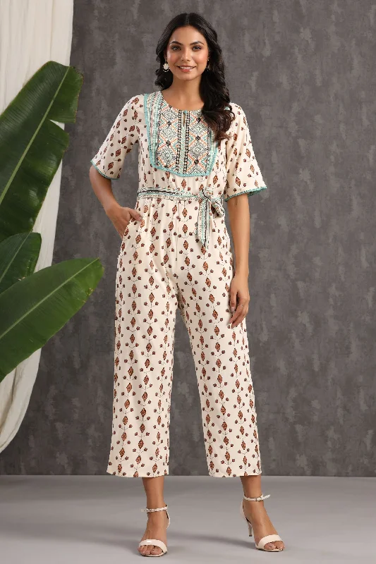 women's jumpsuits for curve-hugging stylesWomen Ivory Liva Printed Jumpsuit