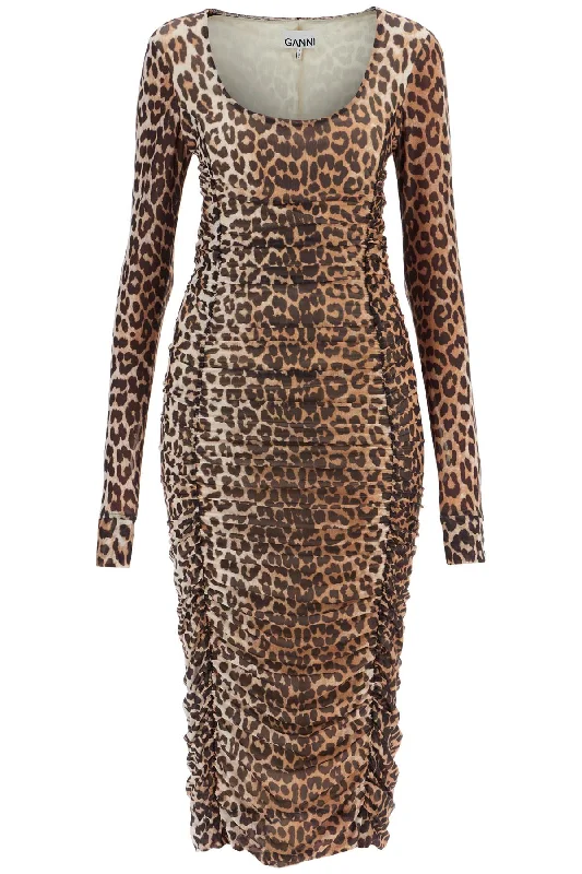 midi dresses in floral printsGanni Women's 'Animal Print Midi Dress In Mesh