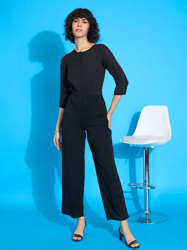 women's jumpsuits for effortless eleganceWomen Black Round Neck Jumpsuit