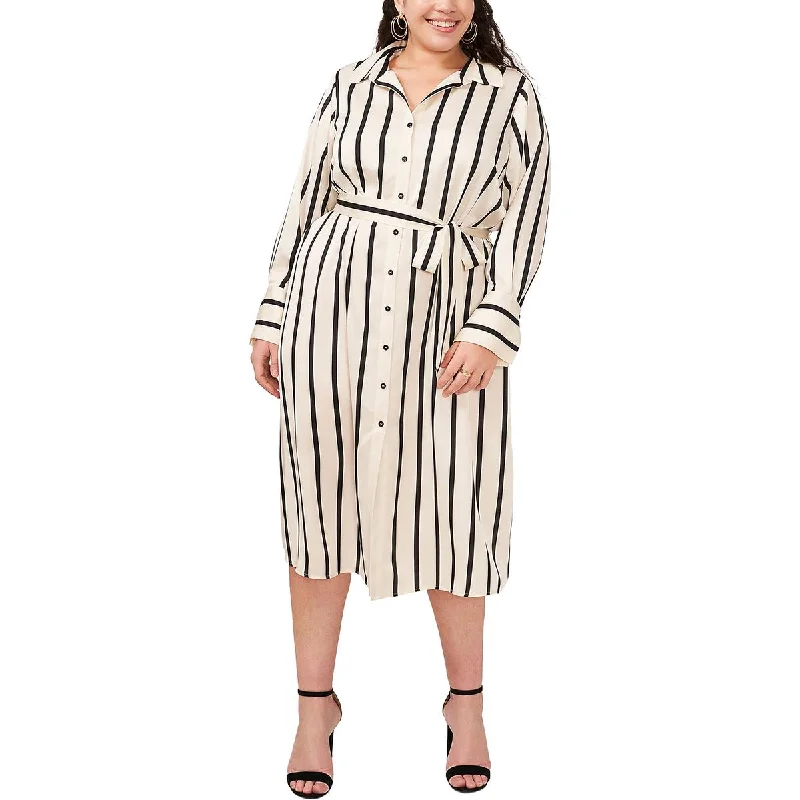 midi dresses with adjustable strapsPlus Womens Striped Midi Shirtdress