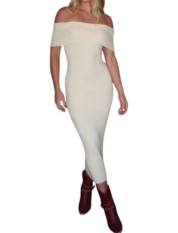 breathable midi dressesSweater Weather Midi Dress In Cream