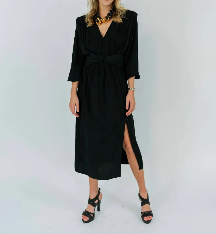 midi dresses in solid colorsDraped Midi Bdress In Black