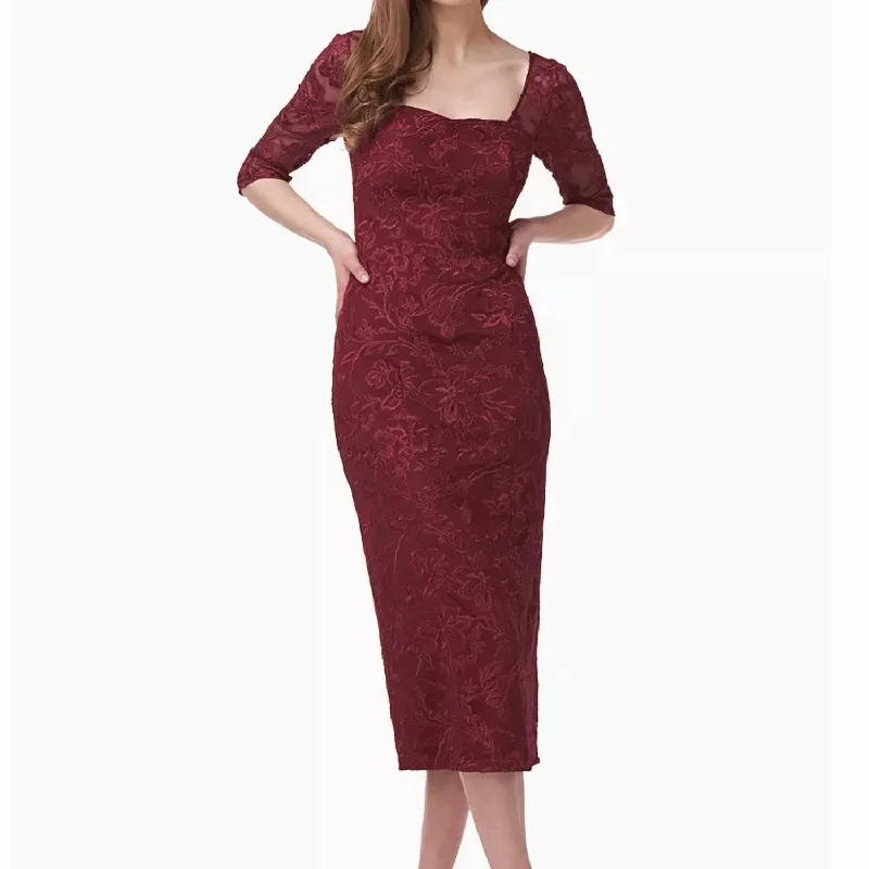 mini midi dressesElle Tea Length Sweetheart Lace Midi Dress In Red