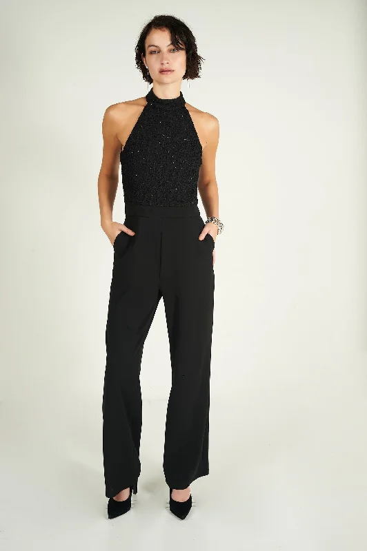 women's jumpsuits for ethical manufacturingJumpsuit with shiny top and halter neck - JADYN-H - (R-C11)