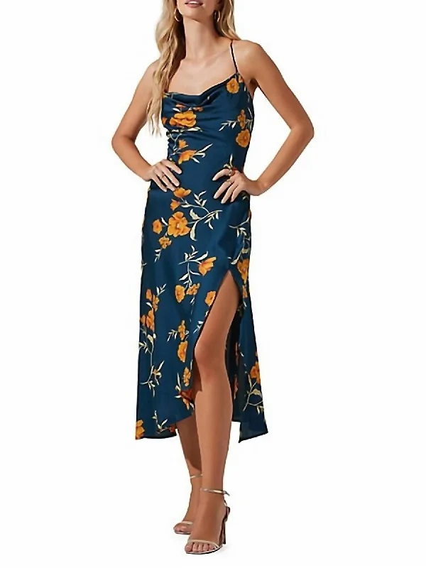 floral midi dressesGaia Floral Cross-Back Side-Slit Midi Dress In Dark Teal