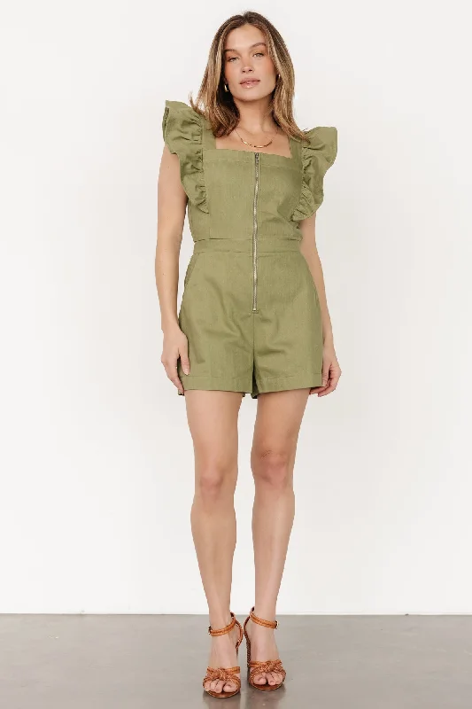 women's jumpsuits with striped patternsMontgomery Denim Romper | Olive