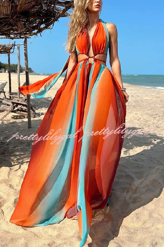 maxi dresses with beltsVariety of Styles Tulle Printed Ring Hollow Design Slit Vacation Maxi Dress