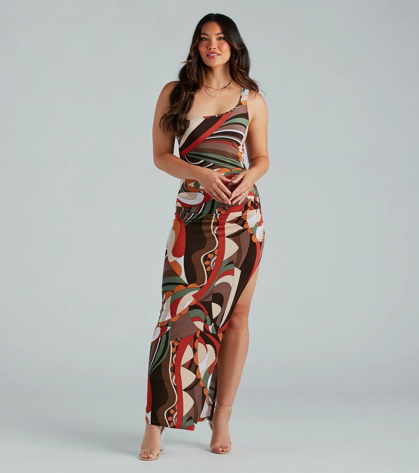 maxi dresses for partiesArtsy Dreamer One Shoulder Abstract Maxi Dress