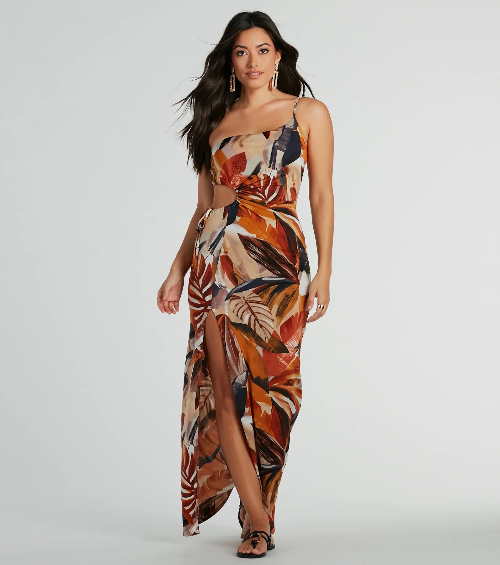 maxi dresses for casual strollsPretty In Paradise One-Shoulder Tropical Maxi Dress