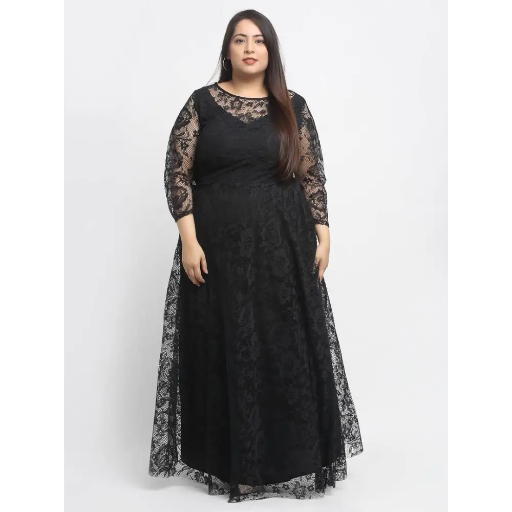 maxi dresses with sleevesStylish Black Crepe Solid Maxi Length Dresses For Women