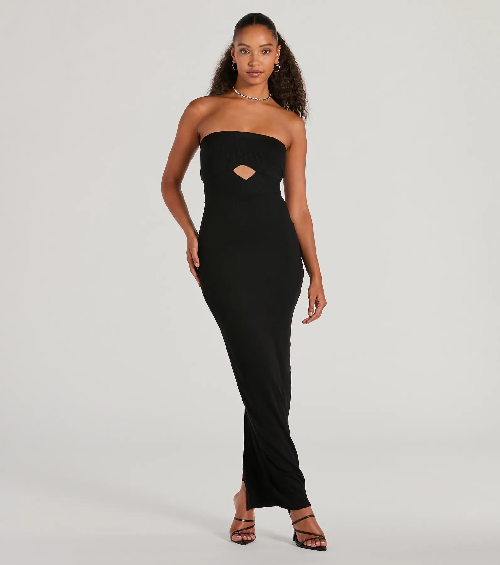 casual maxi dressesNever A Dull Moment Strapless Cutout Maxi Dress