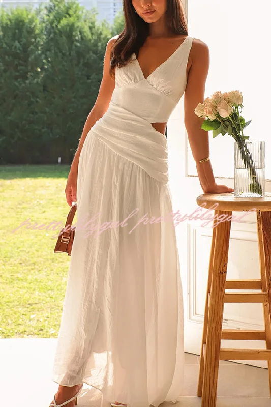 maxi dresses with built-in brasSolid Color V-neck Waist Hollow Slim Maxi Dress