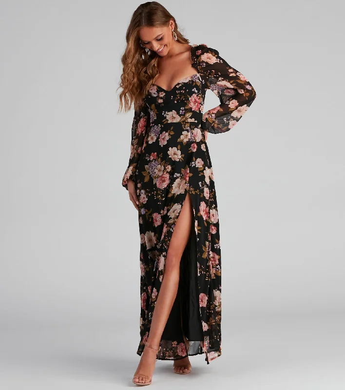 maxi dresses with removable beltsCatch The Bouquet Chiffon Maxi Dress