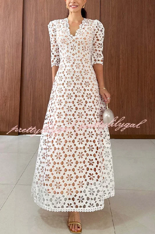 maxi dresses with sequined detailsBest Day Ever Crochet Floral Lace Puff Sleeve Lined Maxi Dress