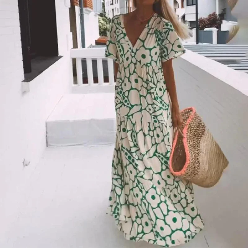 maxi dresses with keyhole backsGreen Short Sleeve Print Maxi Dress