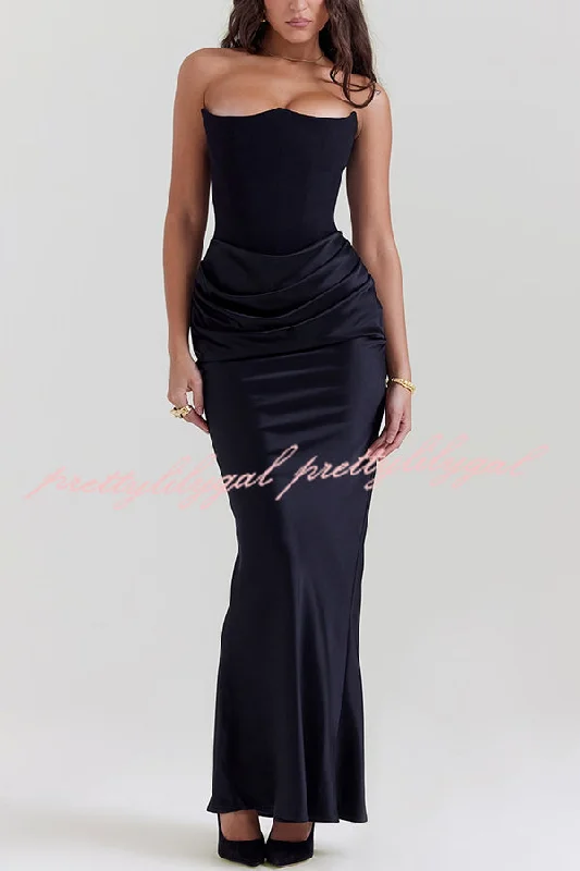 maxi dresses with high necklinesPersephone Crepe and Satin Patchwork Off Shoulder Ruched Maxi Dress