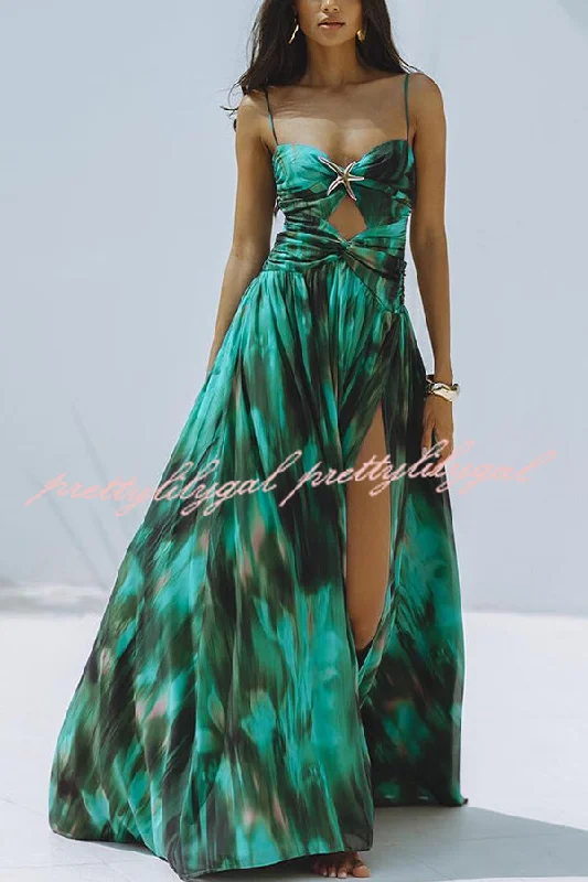 maxi dresses for partiesUnique Printed High Slit Beach Maxi Dress