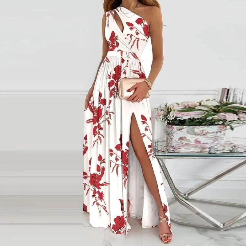 maxi dresses with hidden pocketsRomantic Red Flower Asymmetrical Keyhole Maxi Dress