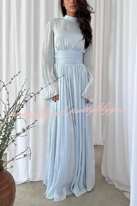 maxi dresses with mermaid silhouettesStylish and Elegant Waist-tie Back Pleated Maxi Dress