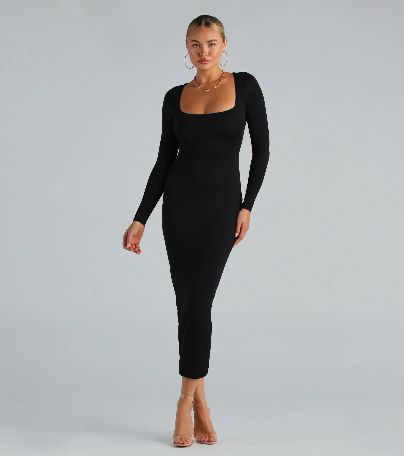 maxi dresses for mother of the groomSmooth Silhouette Long Sleeve Bodycon Maxi Dress