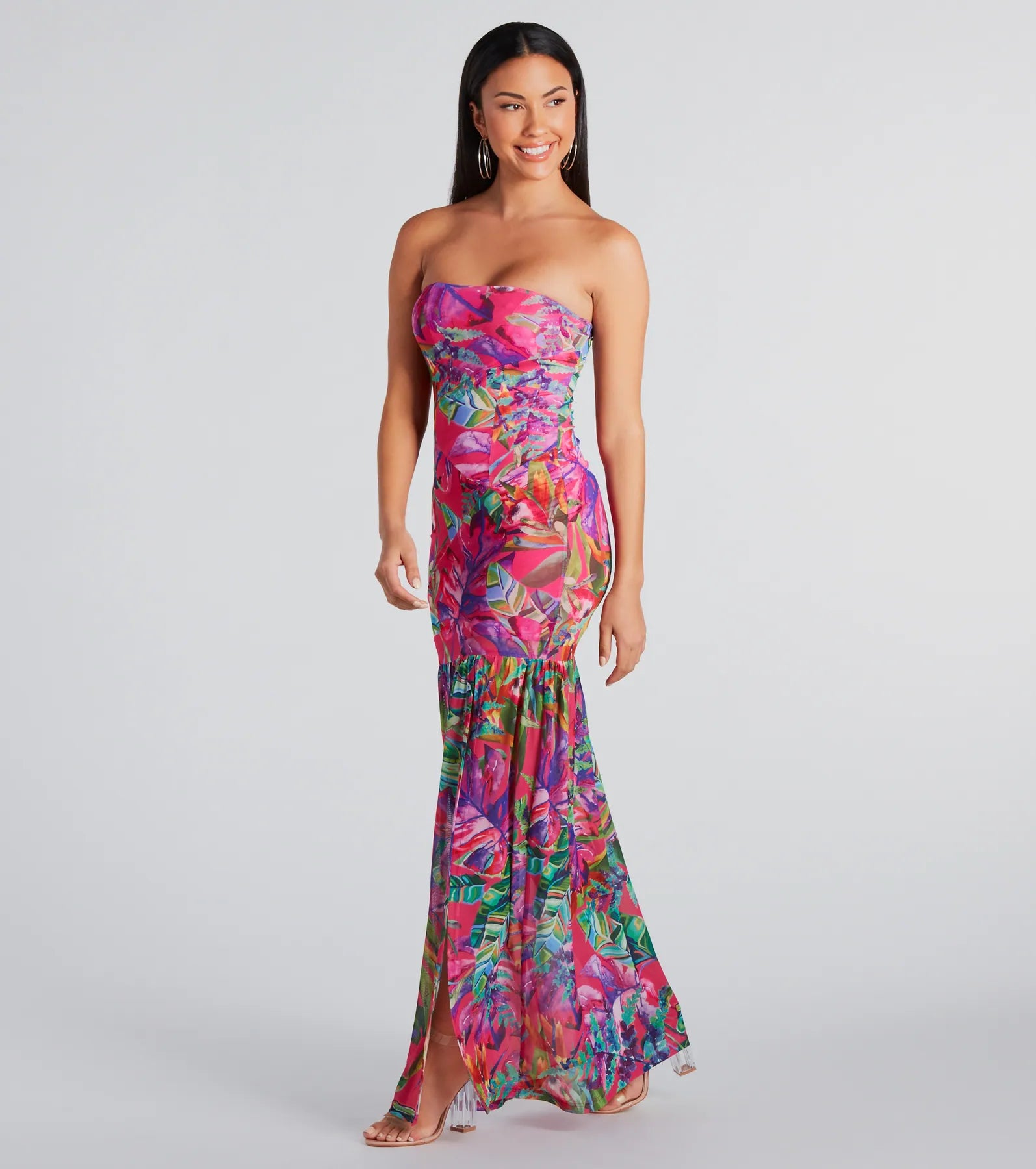 maxi dresses with embroidered patternsStunning Destination Tropical Ruffle Maxi Dress