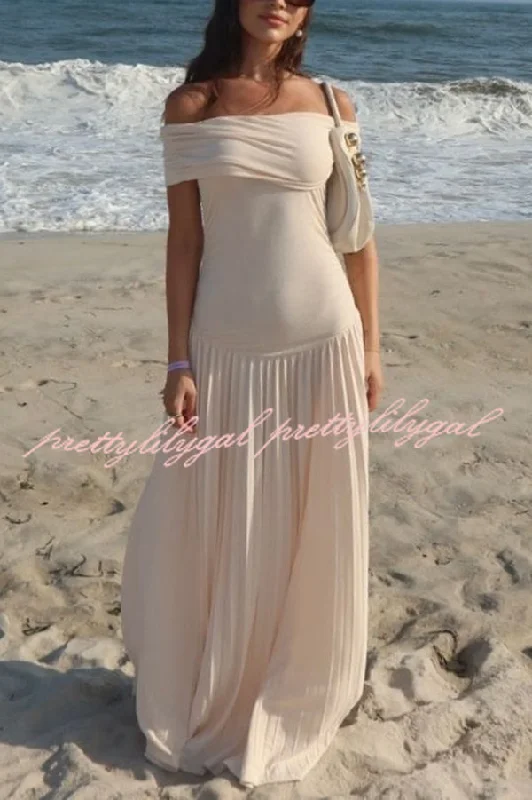 maxi dresses for cool weatherSexy Off-shoulder Slim Fit Pleated Maxi Dress