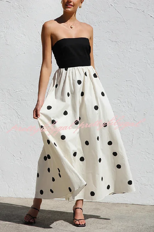 chiffon maxi dressesPolka Dot Print Off-shoulder Contrast Color Maxi Dress