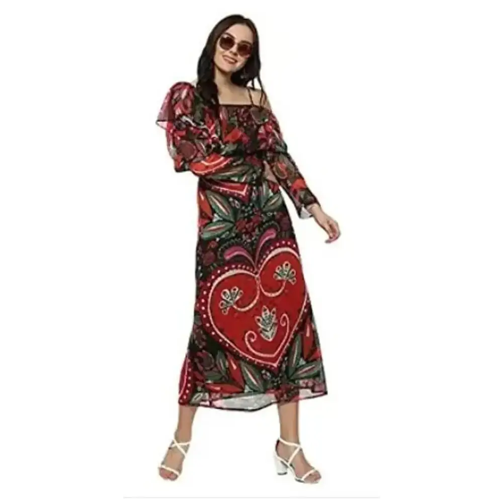 velvet maxi dressesWomen's Red and Black Printed Maxi Dress