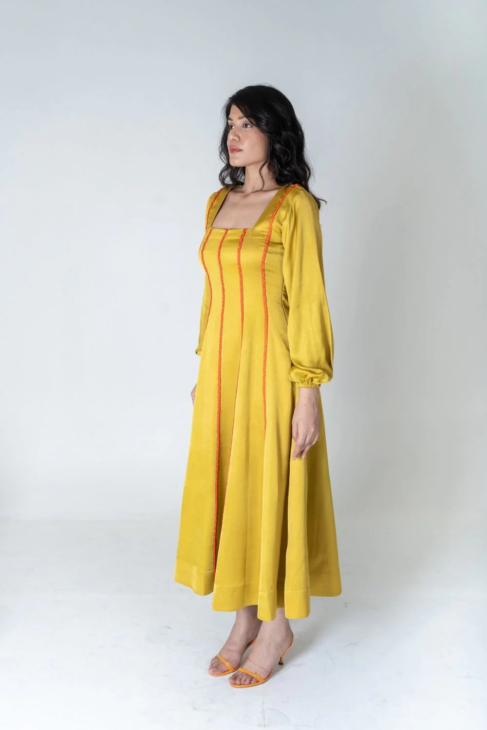 maxi dresses for winter (with tights)Yellow Maxi Dress- Orange Braids