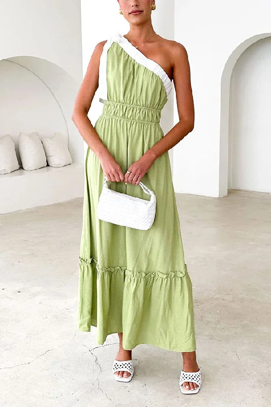 maxi dresses for all seasons and occasionsFashion Sleeveless One Shoulder Tie Elastic Neck Pleated Maxi Dress