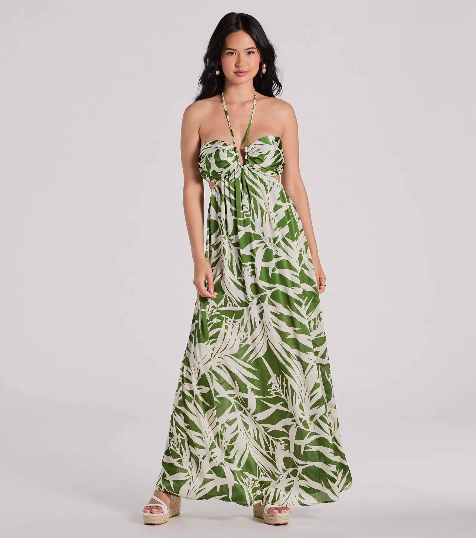 maxi dresses for curvesBright Beauty Halter Cutout Tropical Maxi Dress