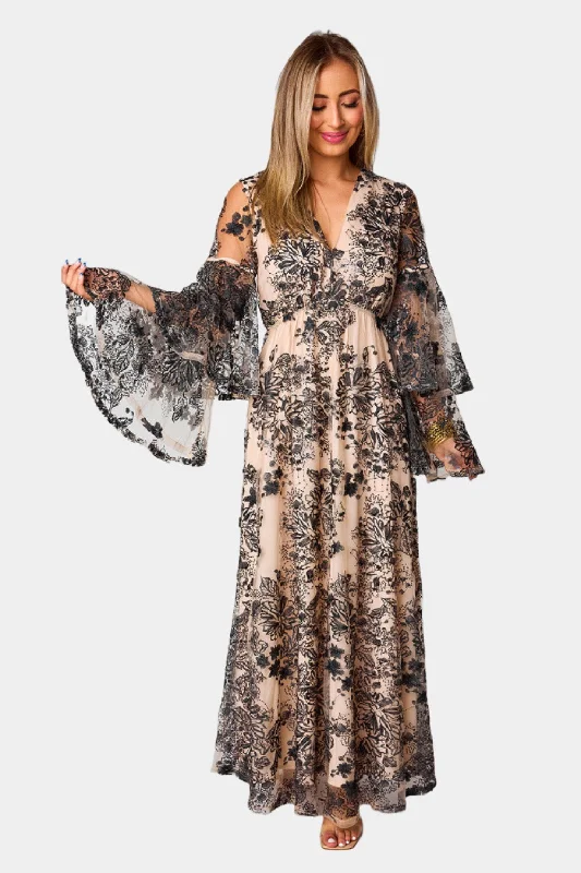 floral maxi dressesColette Long Sleeve Maxi Dress - Flamenco